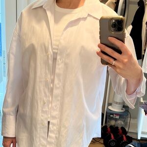 Oversized White long sleeved button down shirt from Zara